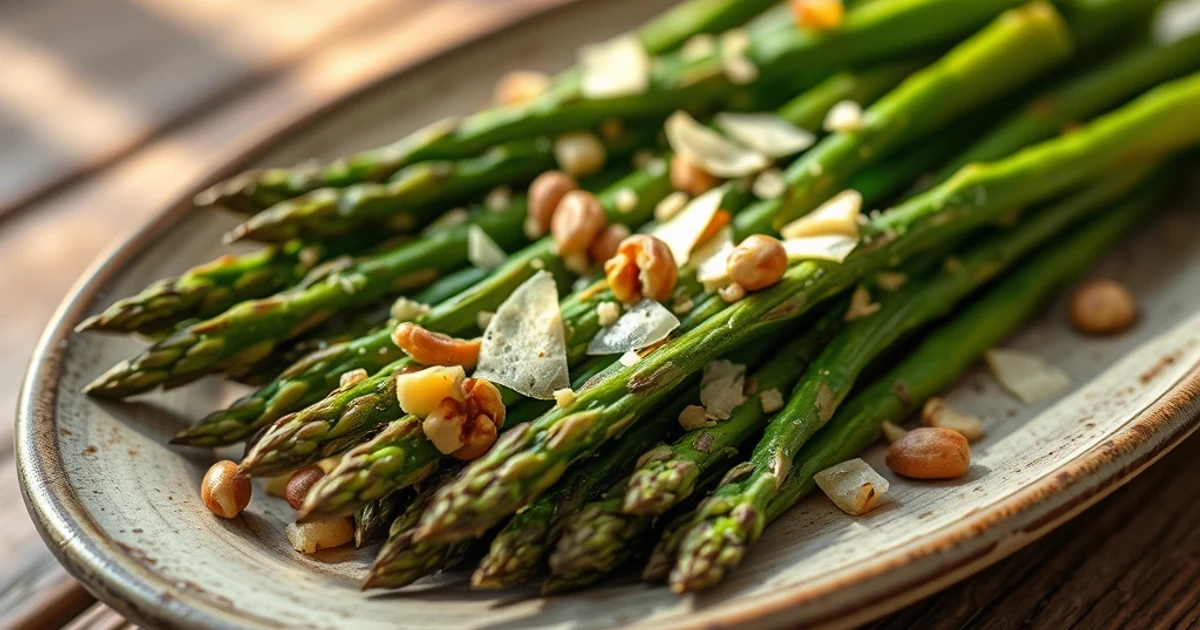 Asperges vertes rôties au parmesan et noisettes, le délice printanier