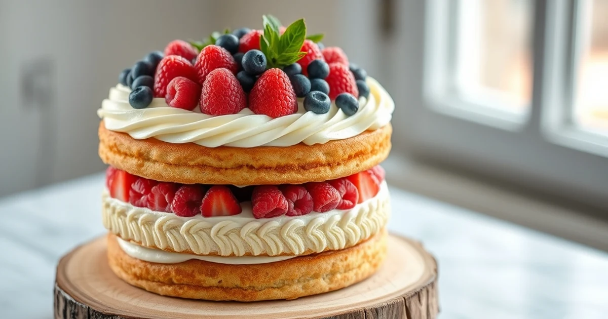 Gâteau aérien aux fruits rouges et ganache montée au chocolat blanc