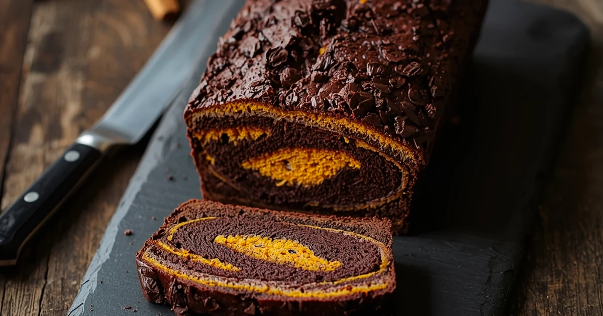 Gâteau marbré fondant à la citrouille et croustillant de chocolat noir