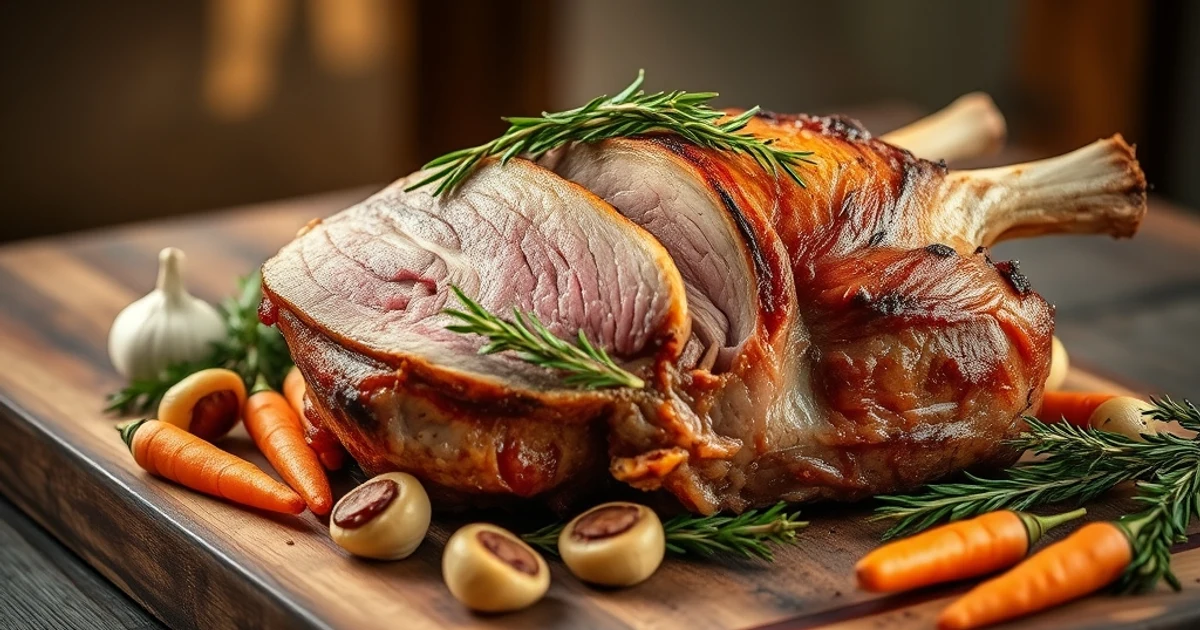 Gigot d'Agneau de Printemps aux Herbes Fraîches et Ail Confit