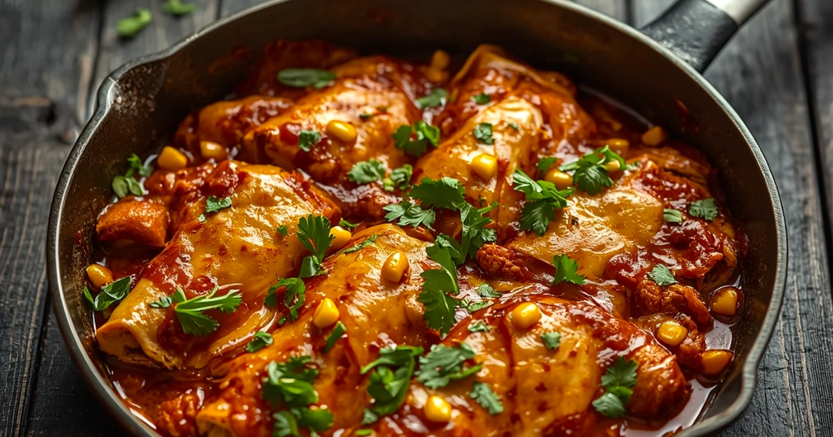 Gratin d'enchiladas au poulet effiloché, miel et piment chipotle