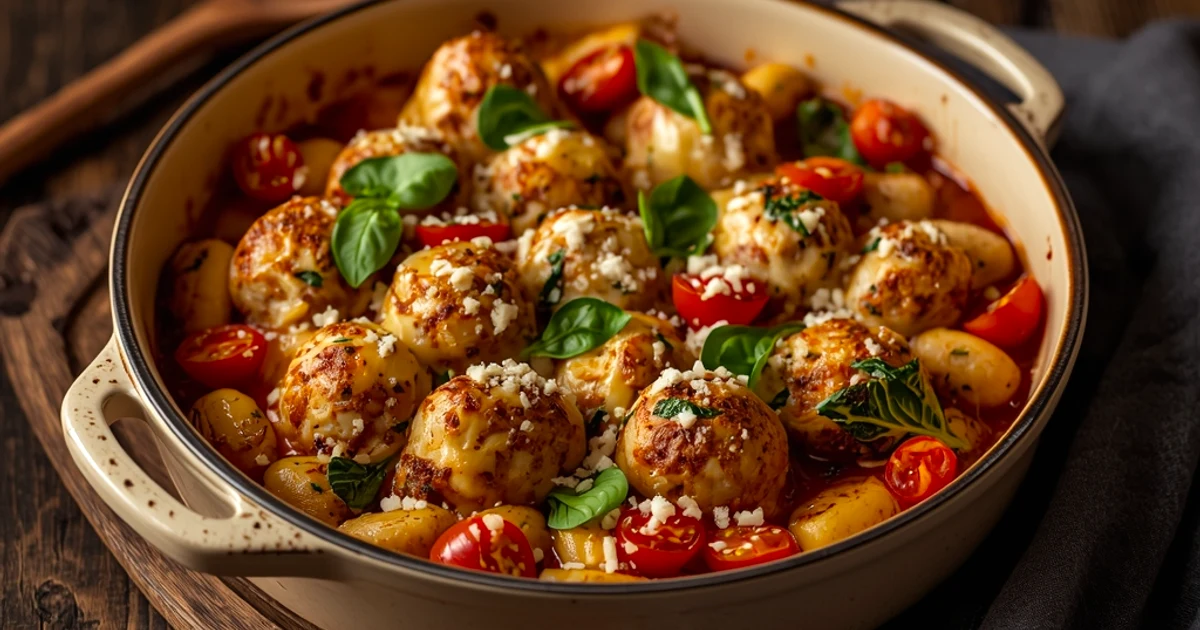 Gratin de gnocchis et boulettes de bœuf à la mozzarella fondante