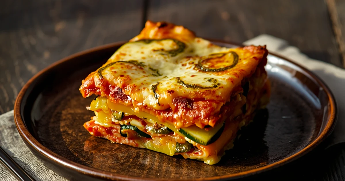Lasagnes végétariennes arc-en-ciel aux légumes rôtis et ricotta au pesto
