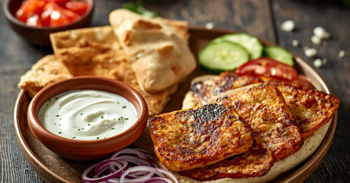 Pains pitas grecs aux lamelles de viande épicée dorées au four