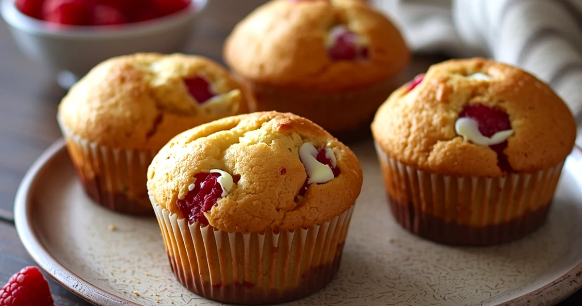 Petits gâteaux moelleux au chocolat blanc et framboises fraîches