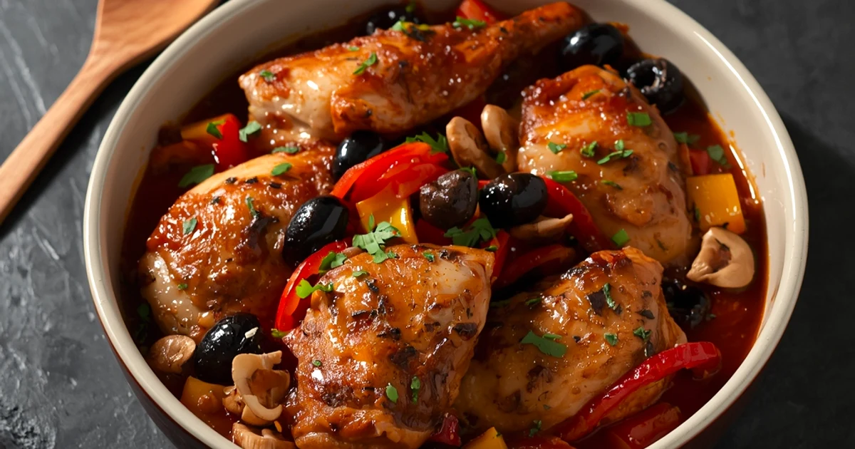 Poulet chasseur mijoté à l'italienne aux poivrons et sauce tomate