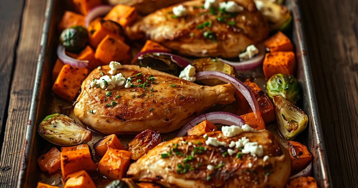 Poulet rôti d'automne sur plaque aux légumes dorés et feta fondante