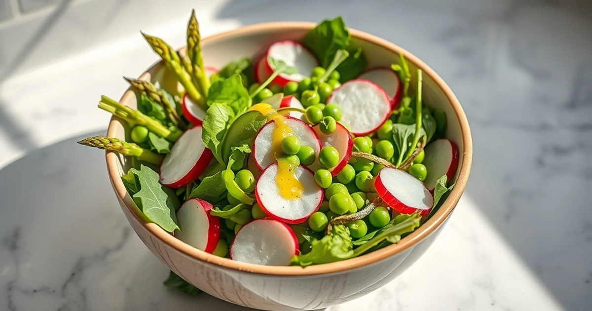 Salade printanière aux asperges, radis croquants et vinaigrette au citron