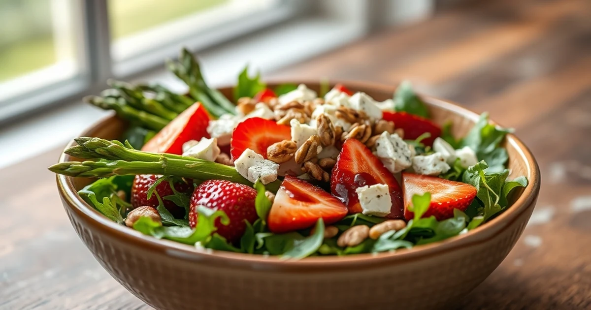 Salade de Printemps aux Asperges Vertes, Fraises et Feta Fondante