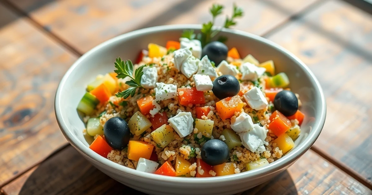 Salade de quinoa méditerranéenne aux légumes croquants et feta fondante