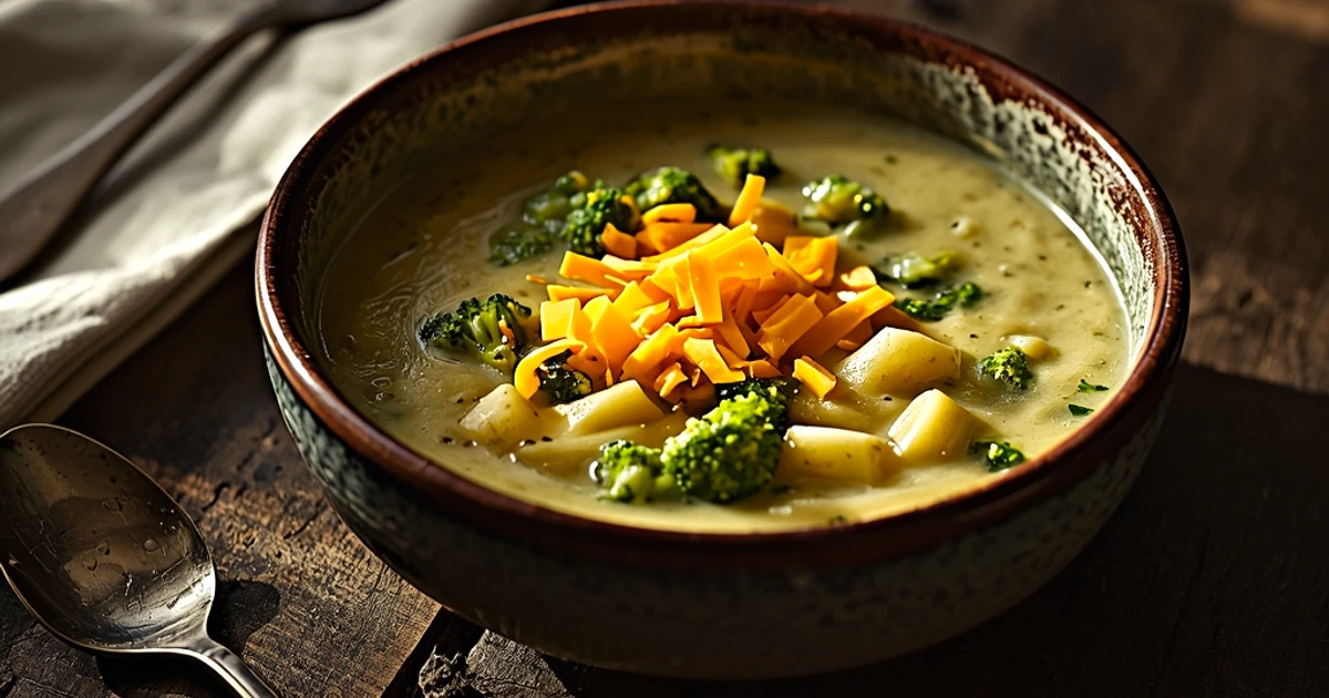 Soupe crémeuse au brocoli, pommes de terre fondantes et cheddar