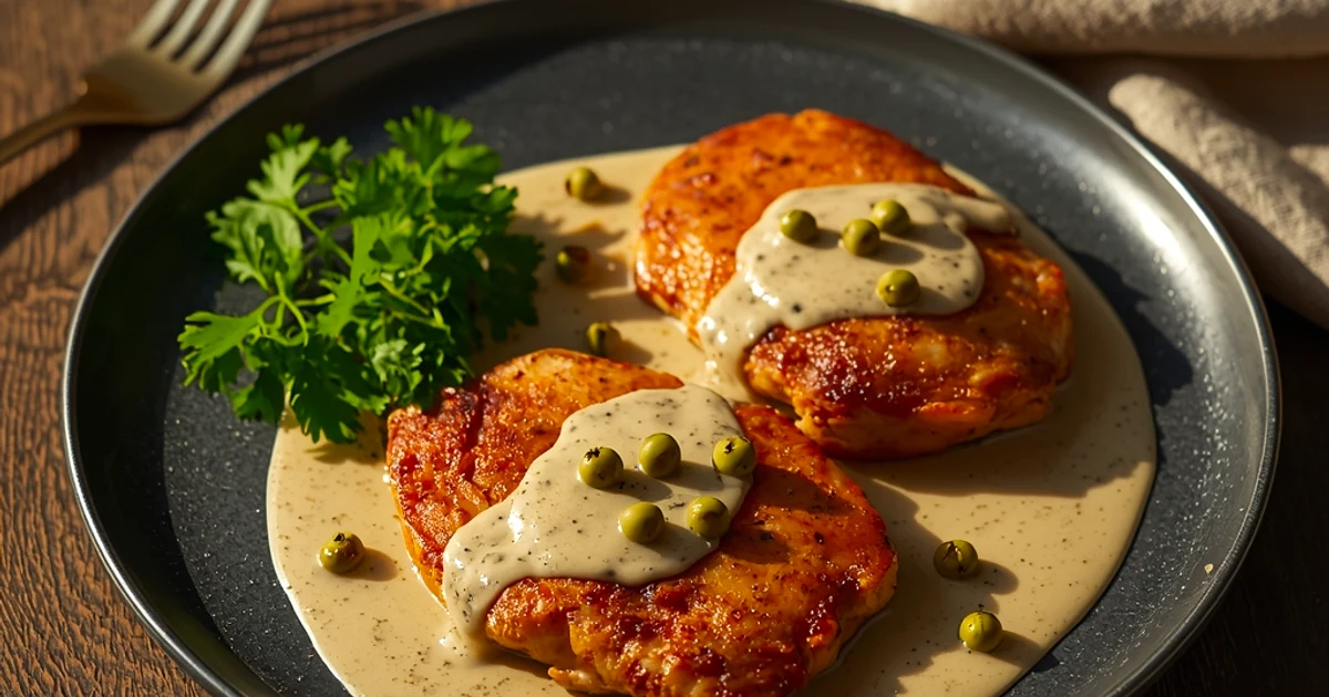 Suprêmes de poulet poêlés à la sauce crémeuse au poivre vert
