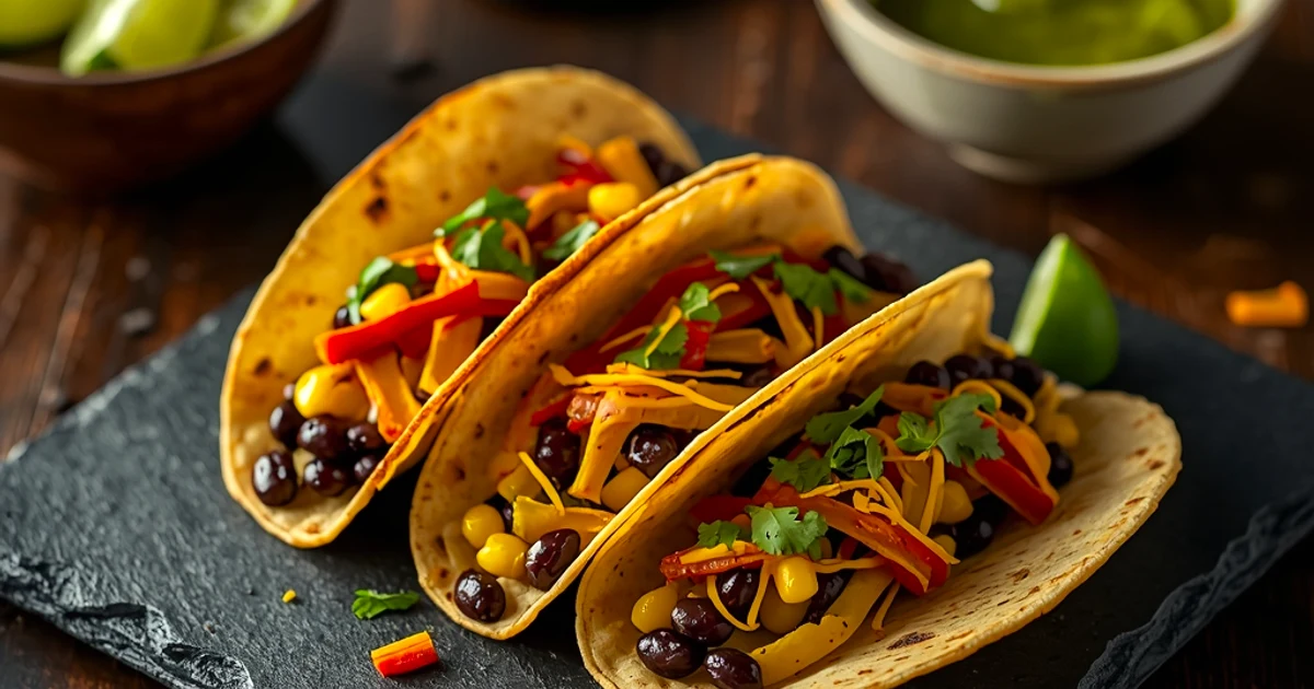 Tacos dorés au four aux haricots noirs, légumes fondants et cheddar