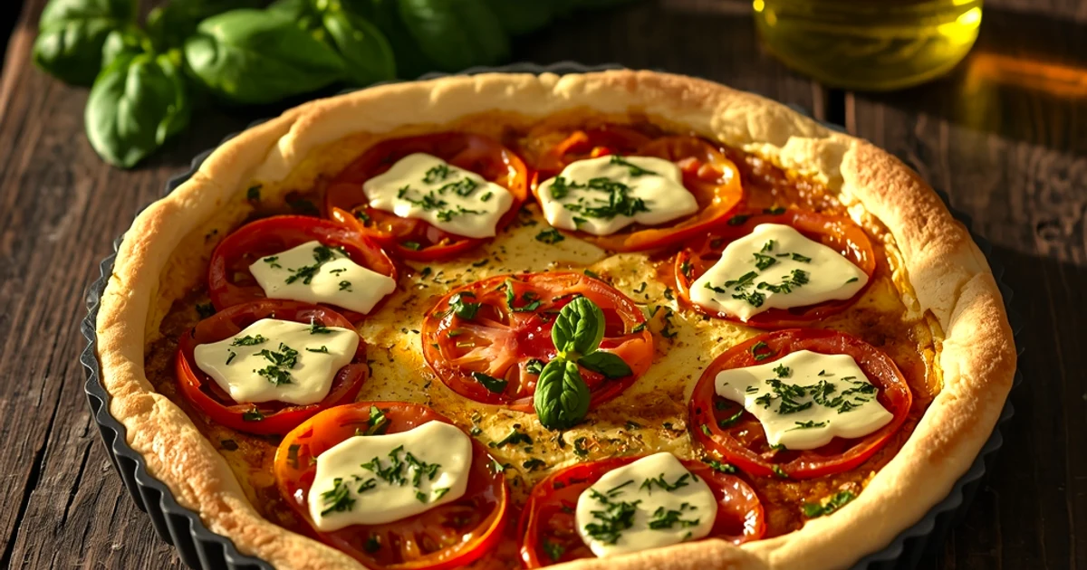 Tarte dorée aux tomates du jardin, chèvre frais et herbes de Provence